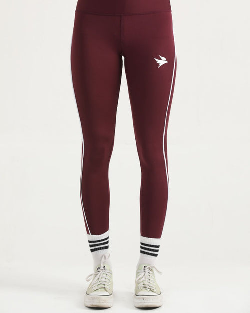 DOUBLE STRIPPED ULTRA COMFORT LEGGINGS-BURGUNDY