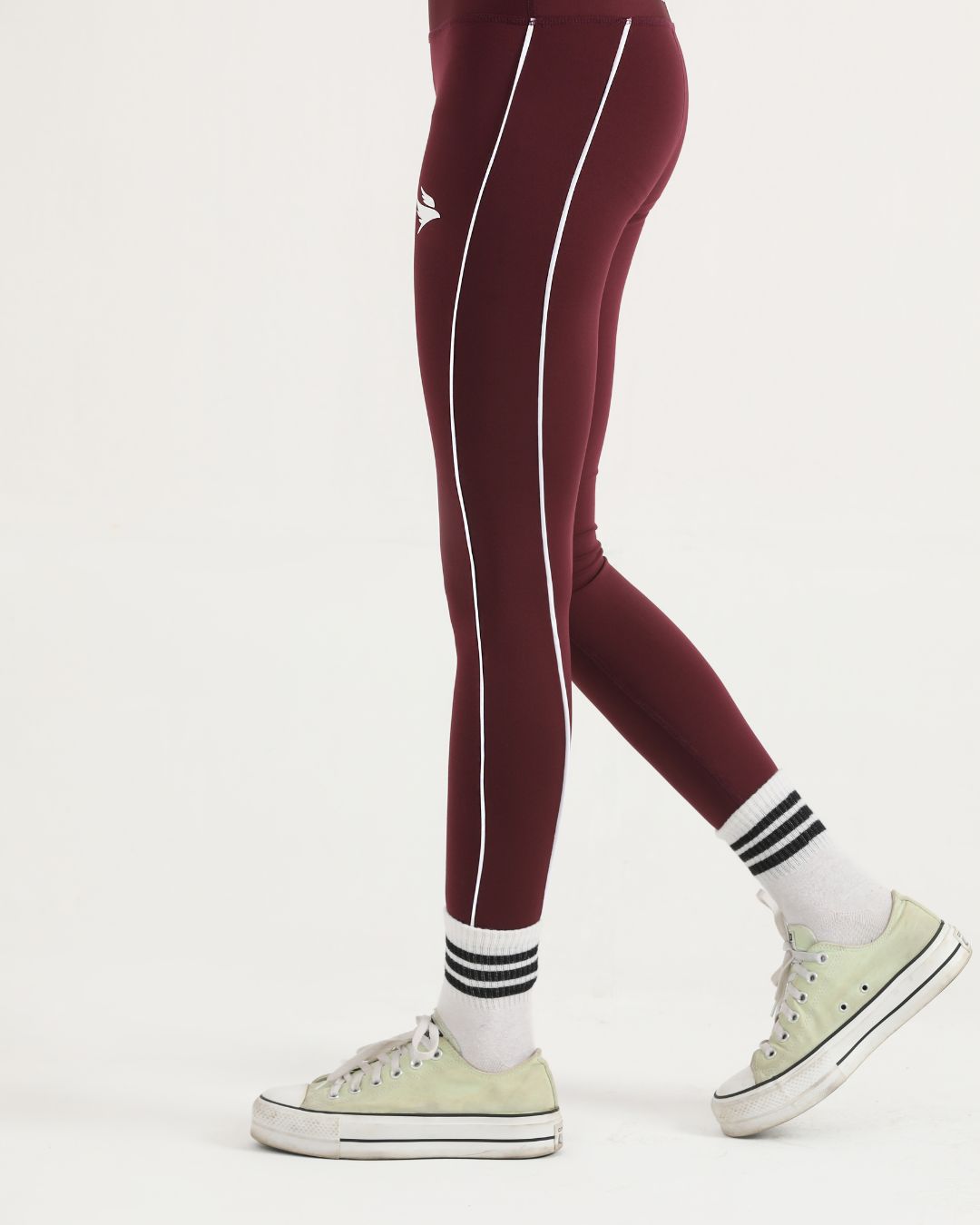 DOUBLE STRIPPED ULTRA COMFORT LEGGINGS-BURGUNDY