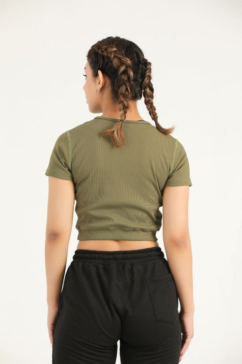 PRIME CROP TEE - OLIVE - Luna Active Fit