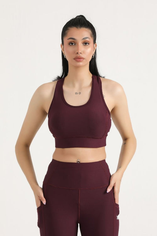 PRO PADDED SPORTS BRA - BURGUNDY - Luna Active Fit