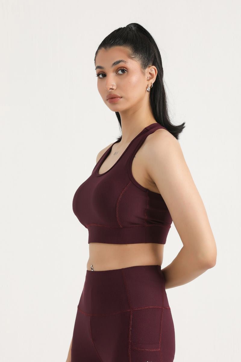 PRO PADDED SPORTS BRA - BURGUNDY - Luna Active Fit