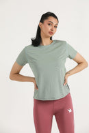 PULSE MID LENGTH TEE - BIEGE - Luna Active Fit