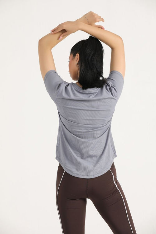 PULSE MID LENGTH TEE - GREY - Luna Active Fit