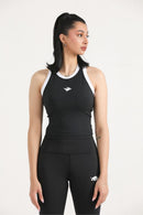 PULSE SLEEVELESS CROP TEE - BLACK - Luna Active Fit
