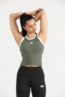 PULSE SLEEVELESS CROP TEE-SAGE GREEN - Luna Active Fit
