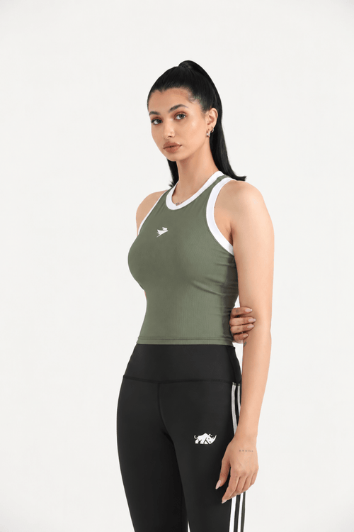 PULSE SLEEVELESS CROP TEE-SAGE GREEN - Luna Active Fit