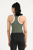 PULSE SLEEVELESS CROP TEE-SAGE GREEN - Luna Active Fit