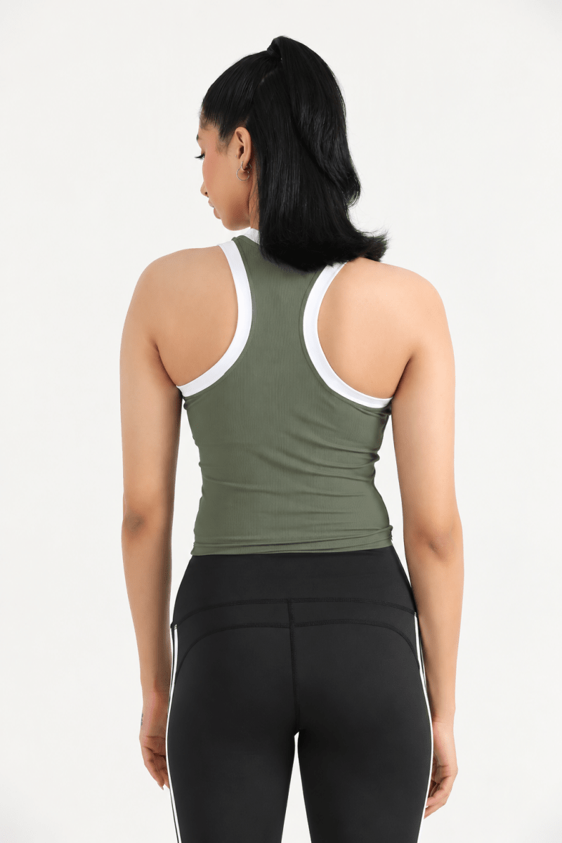PULSE SLEEVELESS CROP TEE-SAGE GREEN - Luna Active Fit