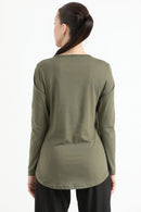 ELONGATED FULL SLEEVE COTTON TEE (ARMY GREEN) - Luna Active Fit