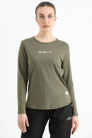 ELONGATED FULL SLEEVE COTTON TEE (ARMY GREEN) - Luna Active Fit