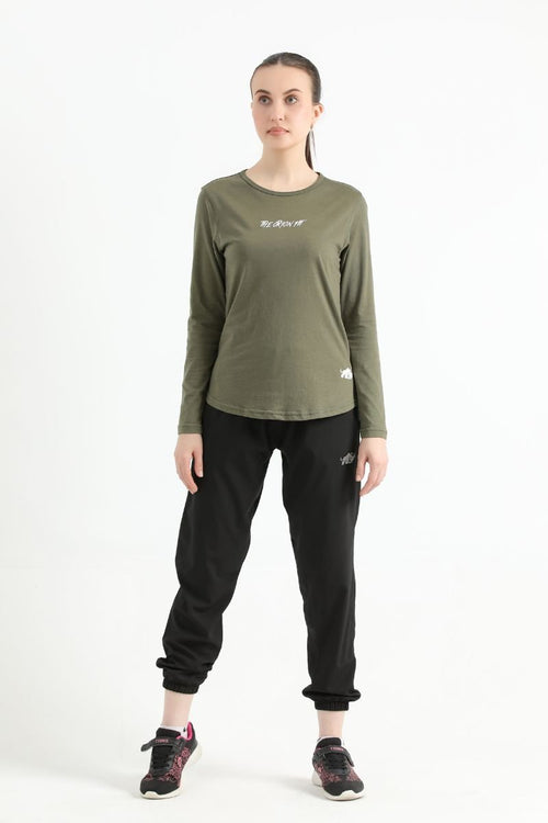 ELONGATED FULL SLEEVE COTTON TEE (ARMY GREEN) - Luna Active Fit