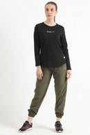 ELONGATED FULL SLEEVE COTTON TEE (BLACK) - Luna Active Fit