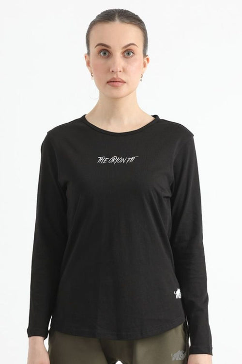 ELONGATED FULL SLEEVE COTTON TEE (BLACK) - Luna Active Fit