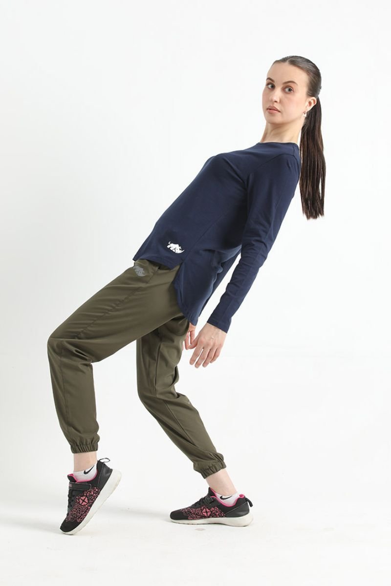 ELONGATED FULL SLEEVE COTTON TEE (NAVY BLUE) - Luna Active Fit