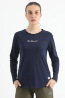 ELONGATED FULL SLEEVE COTTON TEE (NAVY BLUE) - Luna Active Fit