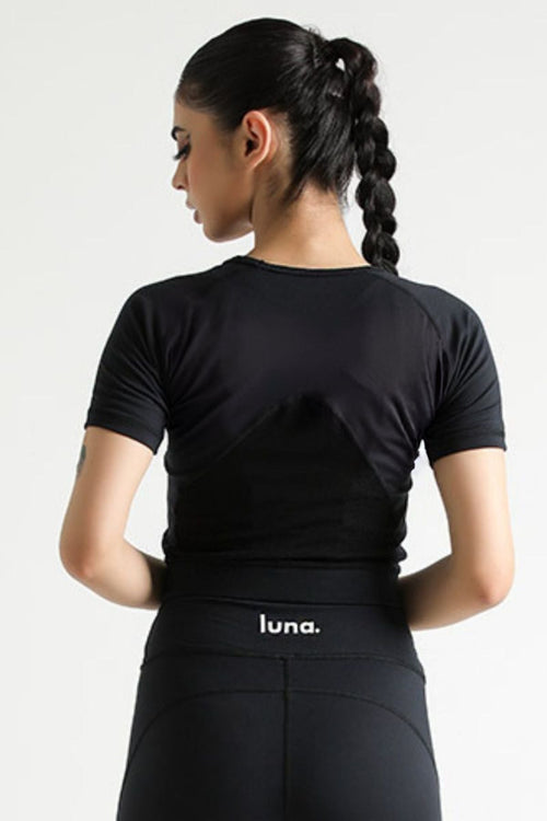LUNA MESH CROP TOP - MIDNIGHT BLACK - Luna Active Fit