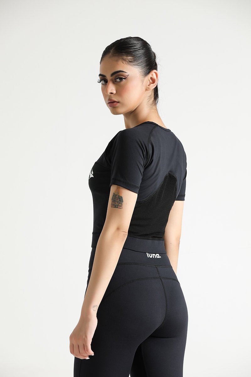LUNA MESH MIDNIGHT CROP TOP CO-ORD SET