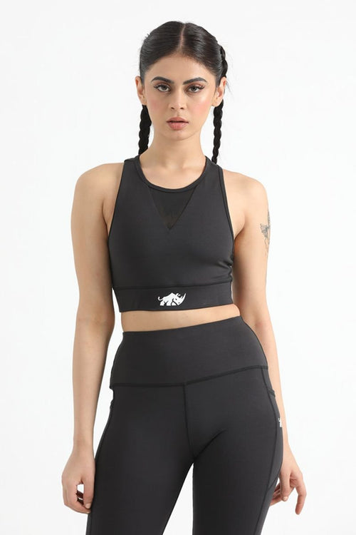 QUEEN MESH VELOCITY CROP TOP (BLACK) - Luna Active Fit