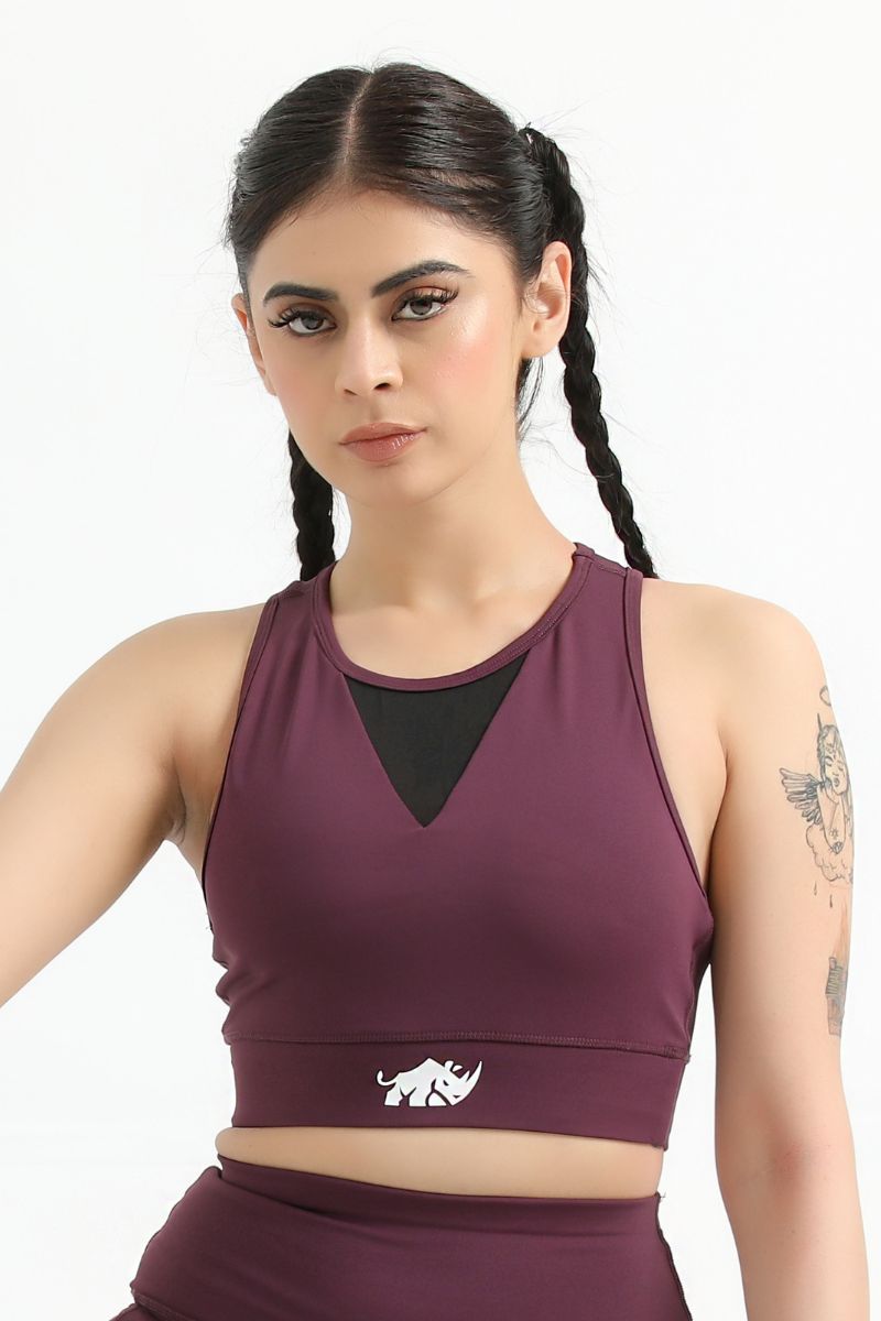 QUEEN MESH VELOCITY CROP TOP (MAROON)