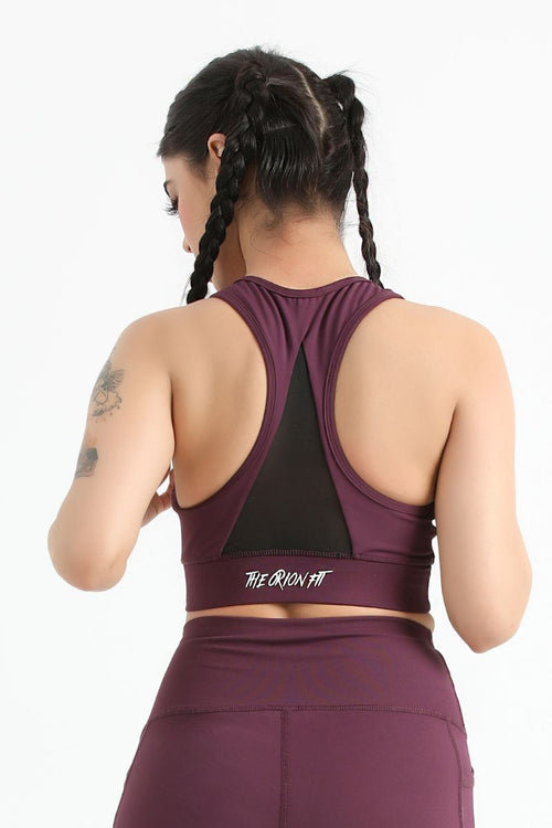 QUEEN MESH VELOCITY CROP TOP (MAROON) - Luna Active Fit