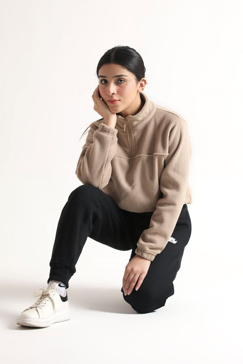 SCULPT QUARTER ZIP CLOUD JACKET - BEIGE - Luna Active Fit