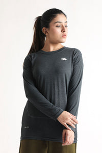 SIGNATURE LONG SLEEVED STRAIGHT CUT TEE- CHARCOAL