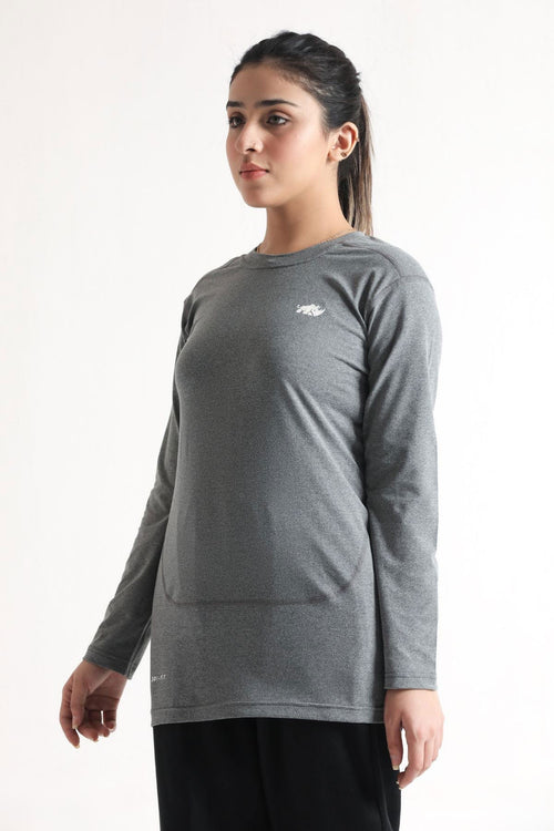 SIGNATURE LONG SLEEVED STRAIGHT CUT TEE - LIGHT GREY - Luna Active Fit