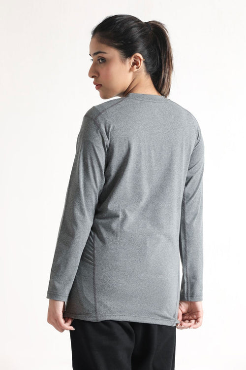 SIGNATURE LONG SLEEVED STRAIGHT CUT TEE - LIGHT GREY - Luna Active Fit
