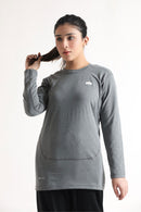 SIGNATURE LONG SLEEVED STRAIGHT CUT TEE - LIGHT GREY - Luna Active Fit