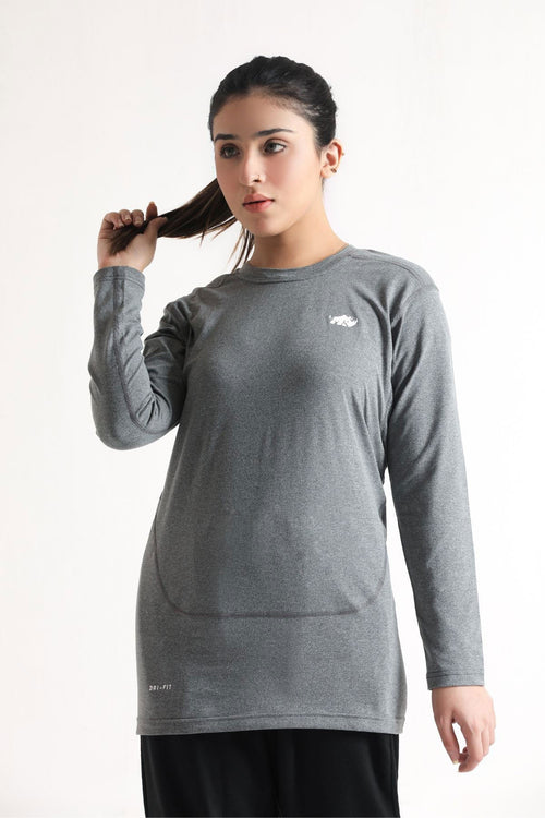 SIGNATURE LONG SLEEVED STRAIGHT CUT TEE - LIGHT GREY - Luna Active Fit