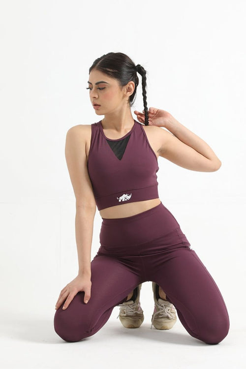 THE QUEEN MESH BURGUNDY SET (TOP+BOTTOM) - Luna Active Fit