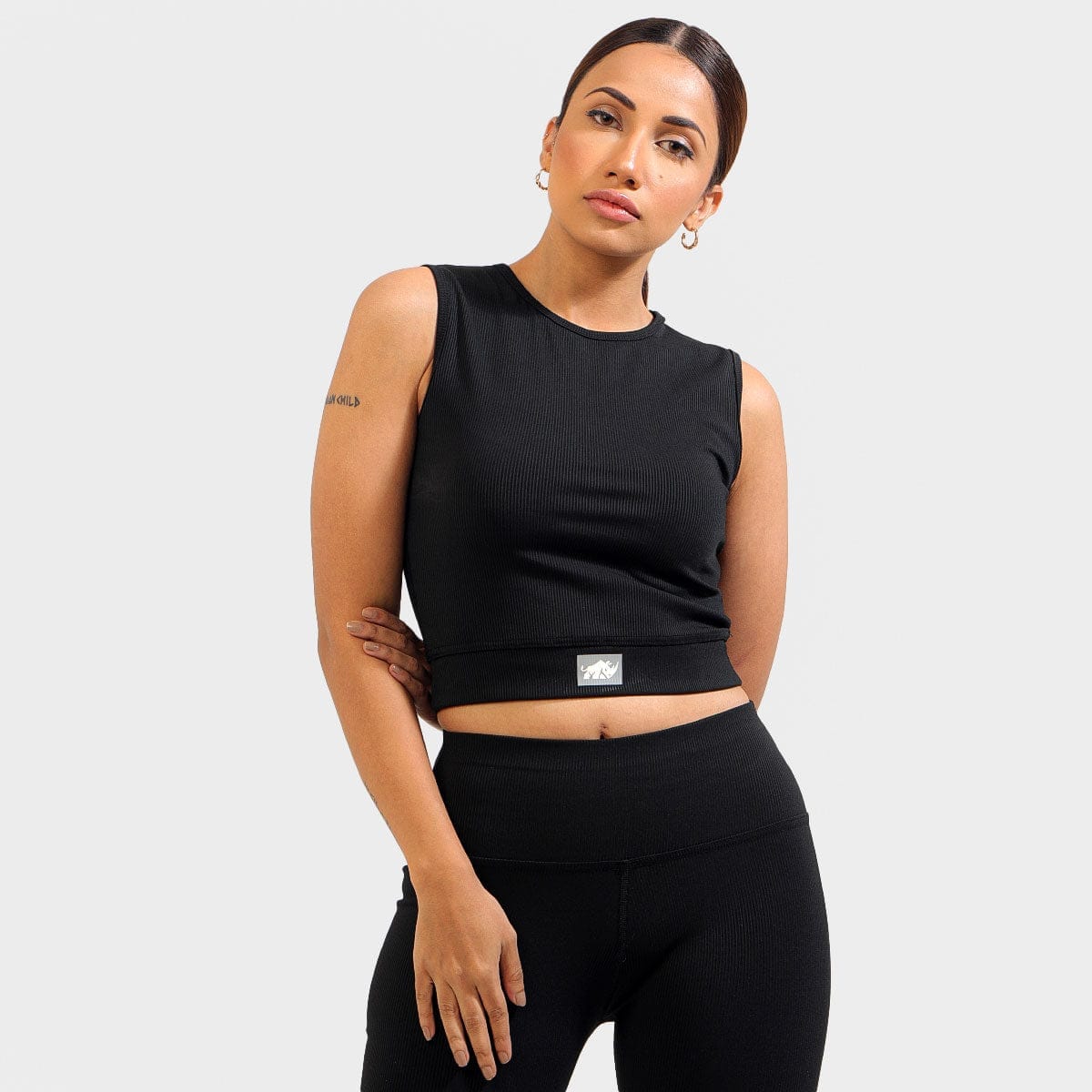 VELOCITY RIBBED CROP TOP (JET BLACK) - Luna Active Fit