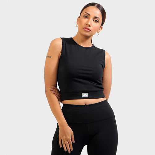 VELOCITY RIBBED CROP TOP (JET BLACK) - Luna Active Fit